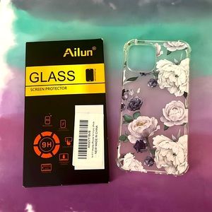 Ailun 3 Pack Glass Protector & GVIEWIN 12 Pro Clear Floral TPU Shockproof Case